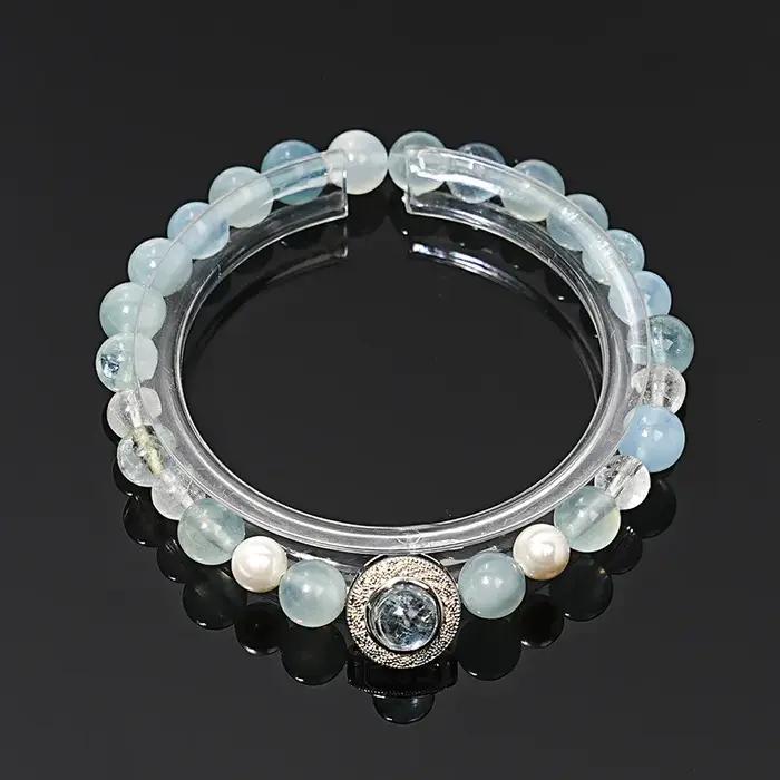 Miroir magique lumière bleue bijoux de haute qualité Bracelet en cristal aigue-marine naturelle