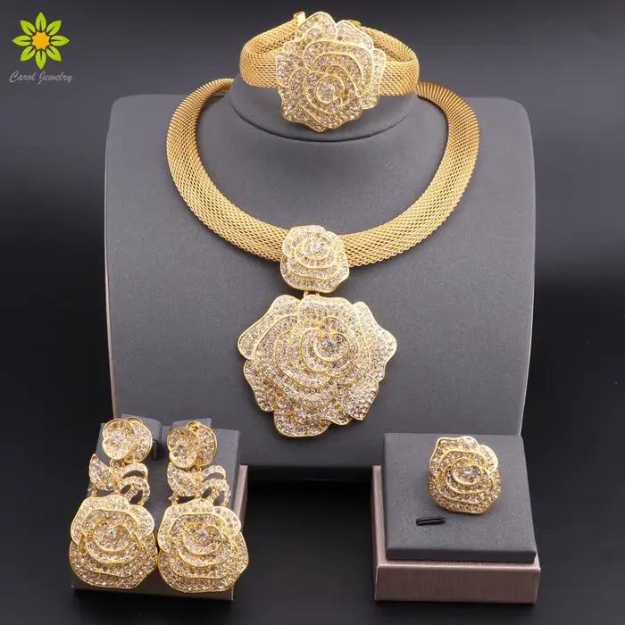 Ensemble de Bijoux de Luxe en Cristal Or et Argent pour Femmes Occasions Spéciales Mariage Fête Anniversaire
