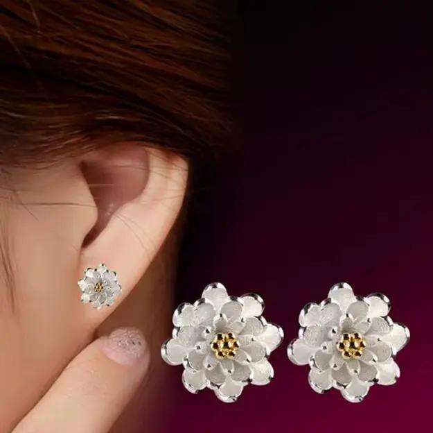 Bijoux en gros, élégants et tendance pour femme, cadeau de mariage, petites boucles d'oreilles en argent sterling 925 en forme de lotus frais, Ys294