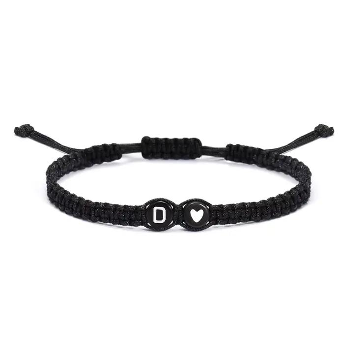 26 lettres initiales coeur Bracelets à la main réglable A-Z nom tressé Bracelets pour femmes hommes