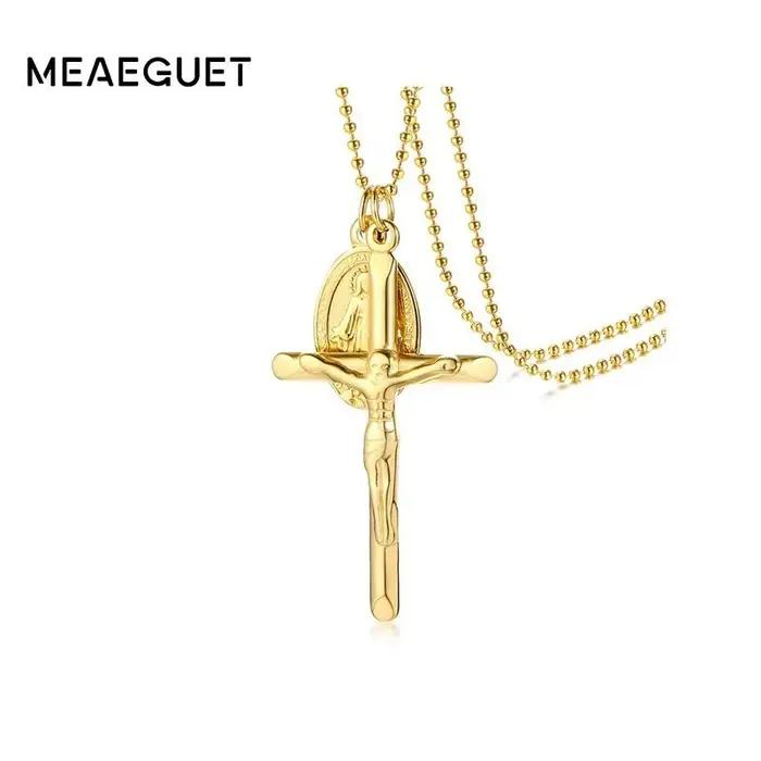 Collier avec pendentif en forme de croix et médaille miraculeuse de la vierge marie pour femmes, bij