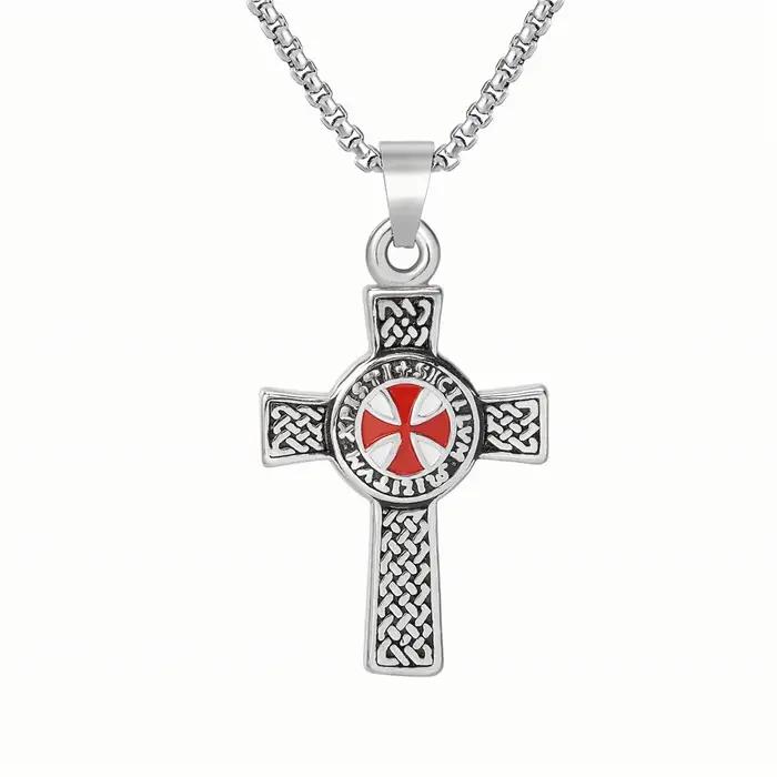Collier pendentif croix style punk pour hommes bijou unique croix chevalier templier amulette bijou homme occasions spéciales