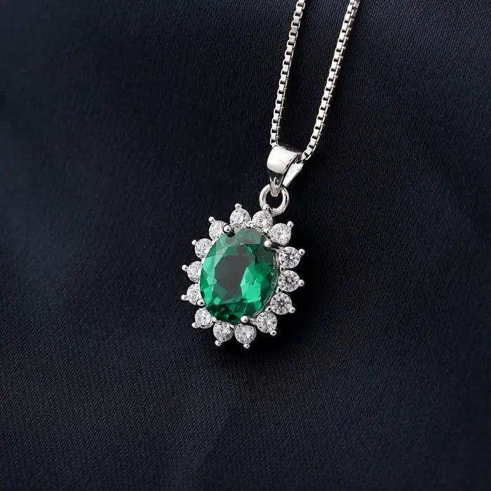 Collier pendentif Potiy ovale 2,67 ct en saphir, rubis et émeraude synthétiques Diana, sans chaîne, en argent sterling 925, bijoux de fête pour femme