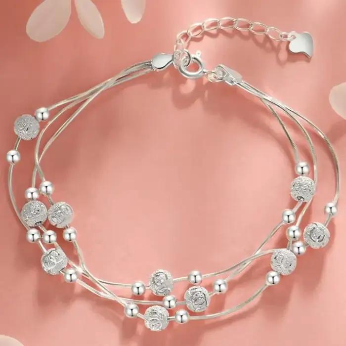 Bracelet en argent sterling 925 à perles multi-couches ajustable avec motif étoile pour femme
