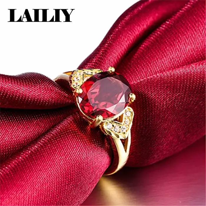 LAILIY Bague ajustable en argent sterling 925 plaqué or 18 carats avec rubis pour femme, bijoux tendance
