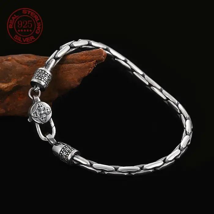 Grande vente réel S925 argent sterling rétro style punk personnalité à la mode bracelet en bambou hommes et femmes bijoux de mode cadeaux