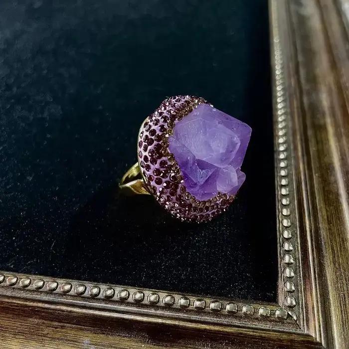 Bague vintage en améthyste brute plaquée or 18 carats pour femmes, bijoux rétro et élégants pour occasions spéciales et port quotidien
