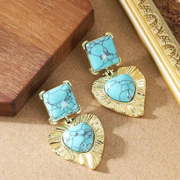 Boucles d'Oreilles Pendantes Élégantes en Turquoise Bleue Style de Niche pour Femmes Occasions Spéciales Écologiques et Luxe Subtil