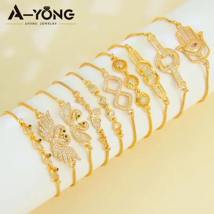 Bracelet exquis en zircone italienne plaqué or 21 carats