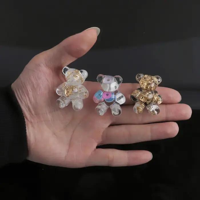 Boucles d'oreilles clous en résine dorée transparente en forme d'ours mignon pour femme