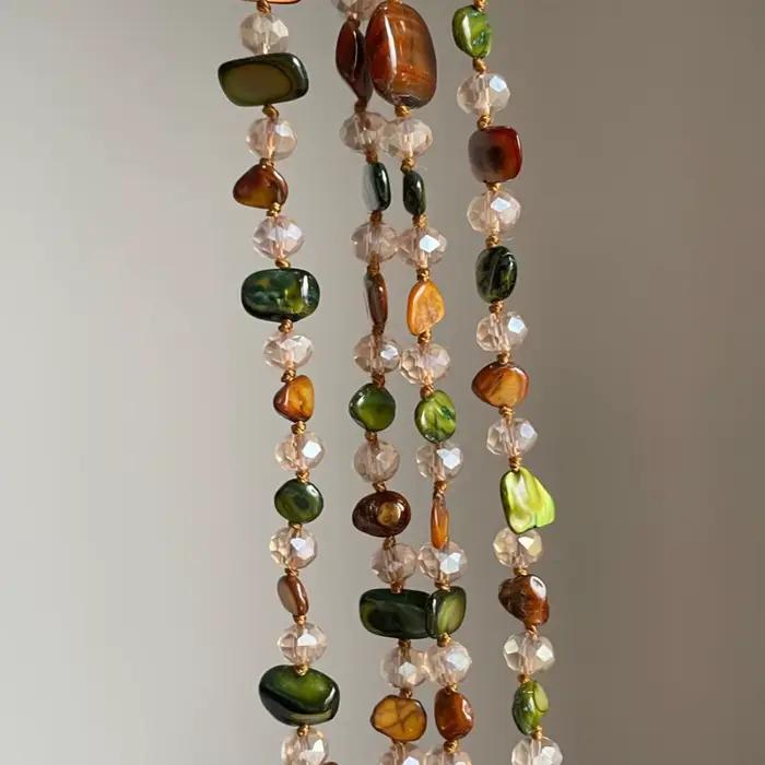 Collier long perlé irrégulier coloré de 120 cm, perles de verre réfléchissantes, bijoux fantaisie bohèmes vintage épais pour femmes