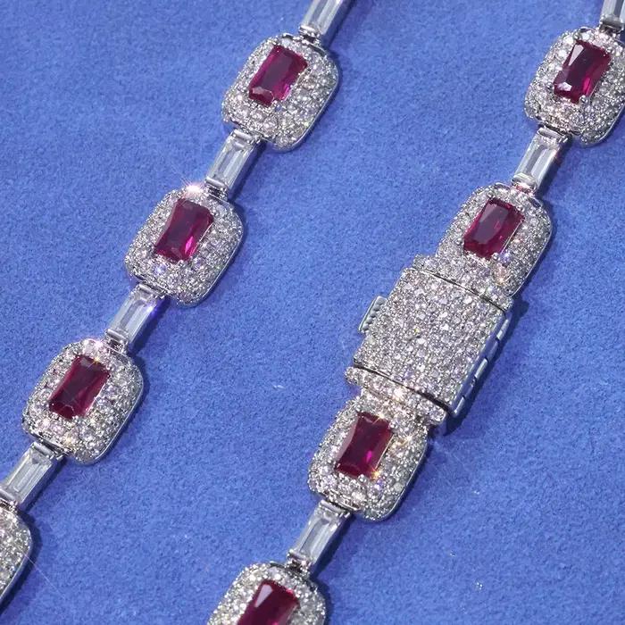 Bracelet Hip Hop 7MM en pierres précieuses rouges pour femmes