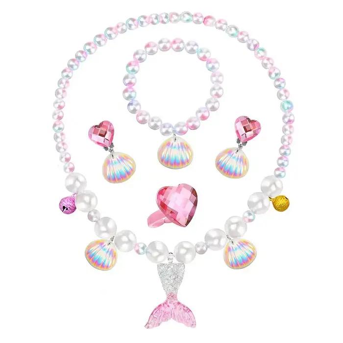 Ensemble de collier sirène pour filles bracelet boucles d oreilles forme queue de poisson scintillante bijoux princesse cadeau enfants occasions spéciales
