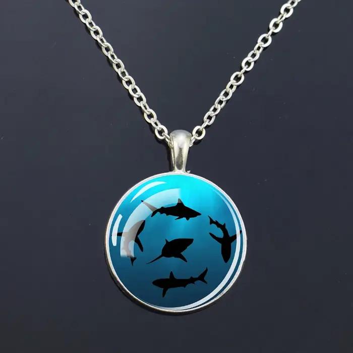 Collier Animal marin tortue de mer étoile de mer dauphin hippocampe conque requin longue chaîne dôme en verre pendentif été plage mode
