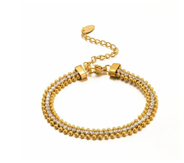 ZMZY Bracelet de Tennis en maille européenne pour femmes mode plaqué or chaîne en acier inoxydable bijoux