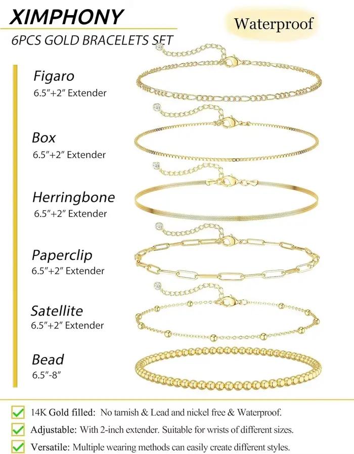 Ensemble de bijoux plaqués or 14 carats pour femme bracelets imperméables maillon cubain trombone vendange style moderne
