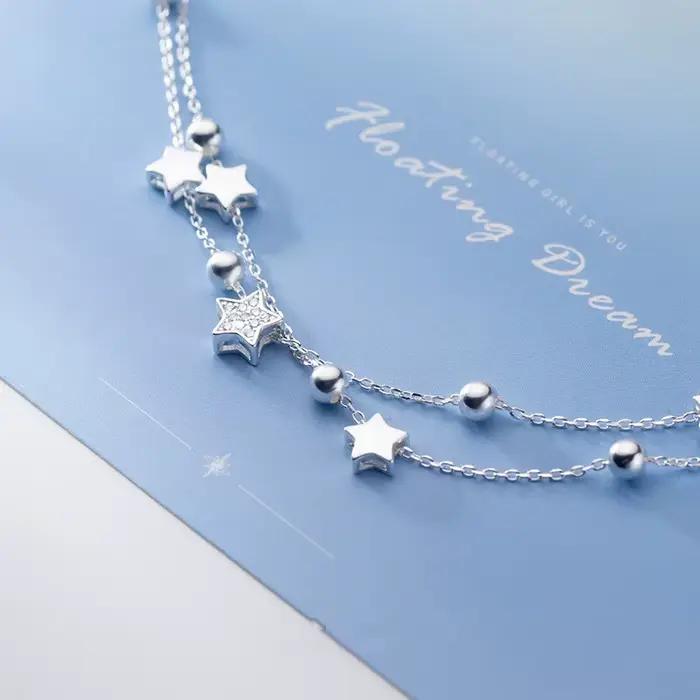 VENTFILLE 925 timbre couleur argent étoile Bracelet mode coréenne étoiles à cinq branches cristal Double Bracelet livraison directe en gros