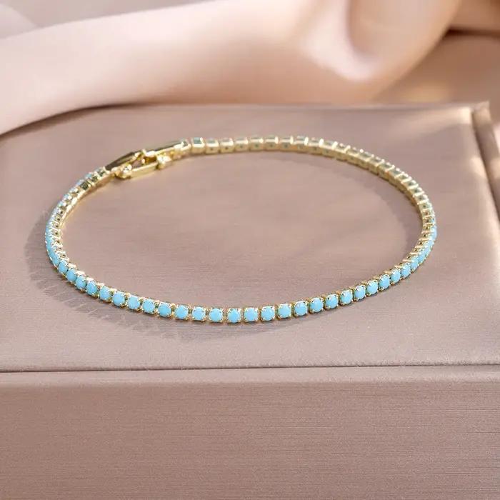 ZAKOL 2 pièces/ensemble nouveau Turquoise brillant Zircon Tennis Bracelet ensemble pour les femmes mode bleu pierre de mariage bijoux accessoires