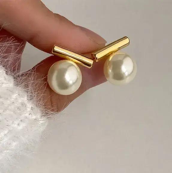 Boucles d'oreilles rondes en perles argentées pour femmes