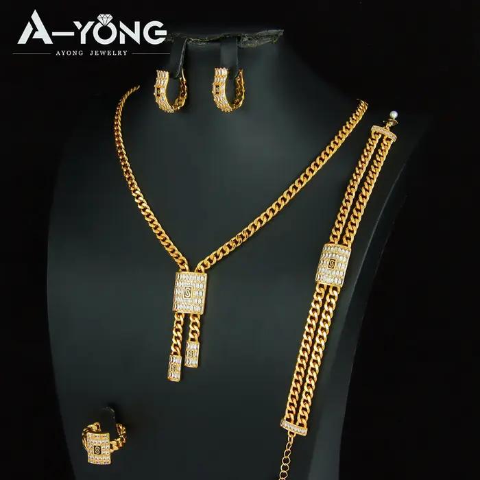 Parure de bijoux en zircone plaquée or 24 carats style italien et hip hop pour femmes arabes occasions spéciales et fêtes