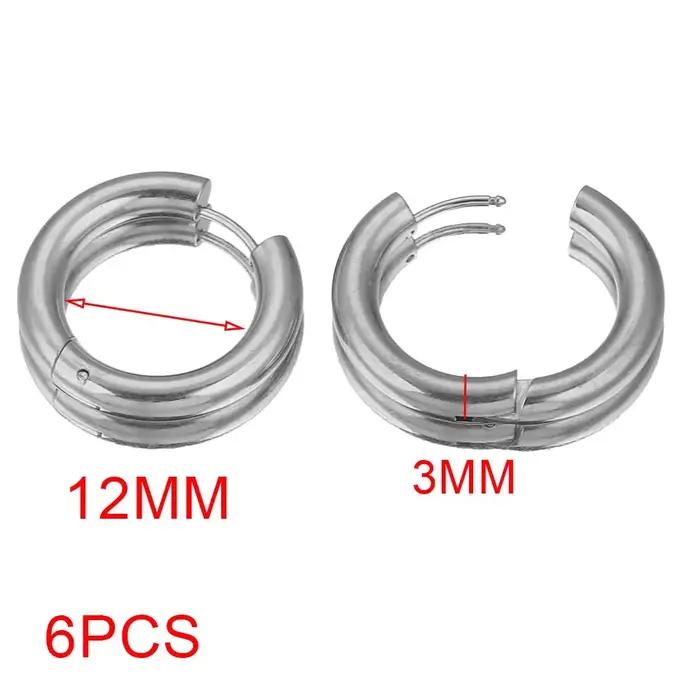 6 pièces en acier inoxydable 4mm d'épaisseur boucles d'oreilles plaqué or grand rond coréen boucles