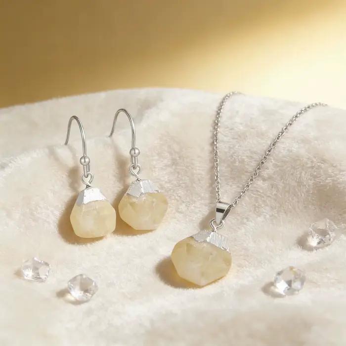 Ensemble de bijoux naturels, Quartz Rose, Amazonite, acier inoxydable, boucles d'oreilles en argent S925, combinaison de collier, bijoux Premium, cadeau de vacances