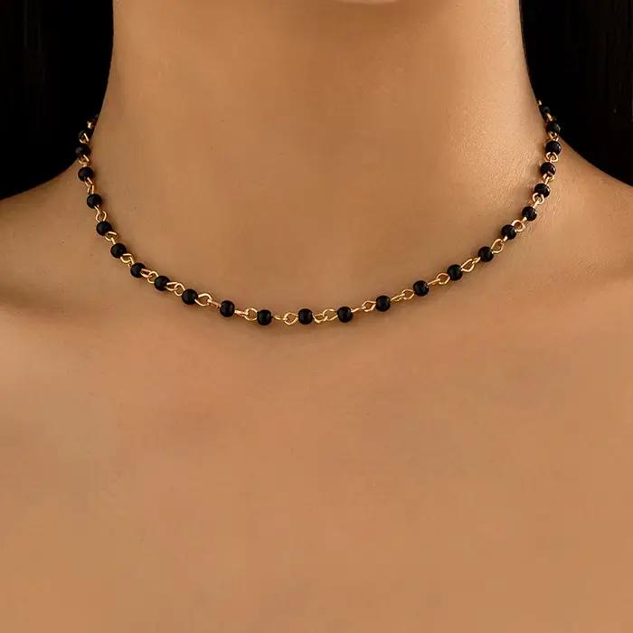 Lacteo Kpop noir/blanc petites perles de cristal chaîne courte collier ras du cou pour les femmes bi
