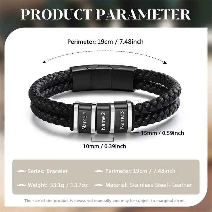 Bracelet personnalisé en cuir avec noms de famille pour hommes, cadeau de mariage, anniversaire, bijou à la mode avec aimant pour tracker l'humeur