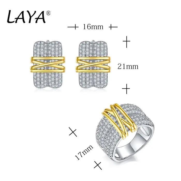 Laya Boucles D'Oreilles Ensembles De Bagues Pour Femmes En Argent Sterling 925 Mode Rétro Or Clair Multi-Lignes Brillant Zircon Original Bijoux Modernes