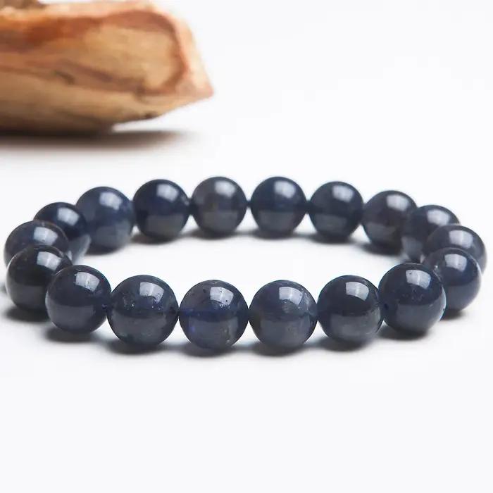 Bracelet en saphir bleu naturel pour femmes et hommes, grandes perles rondes, extensible, occasion spéciale, soirée, élégance, bijou rare, style moderne, cristal et pierre principale, bijoux de luxe, cadeau spécial