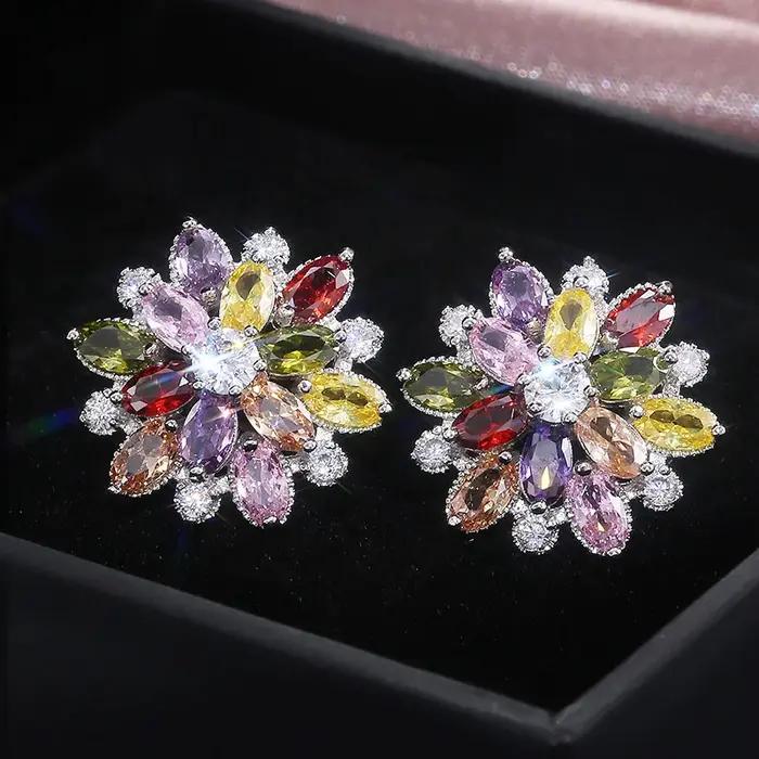 Huitan nouveauté magnifique grande fleur boucle d'oreille pour les femmes de mariage fiançailles danse fête Noble brillant Zircon pierre boucles d'oreilles