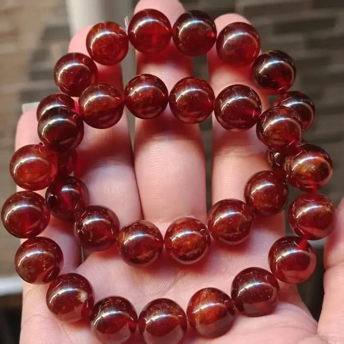 Brésil 100% AAA naturel rouge Orange grenat perles rondes Bracelet collier janvier pierre de naissance