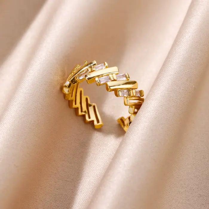 Bagues de barre en Zircon pour femmes, anneau géométrique d'ouverture de barre en acier inoxydable, tendance de luxe, bijoux esthétiques de mariage, 2024