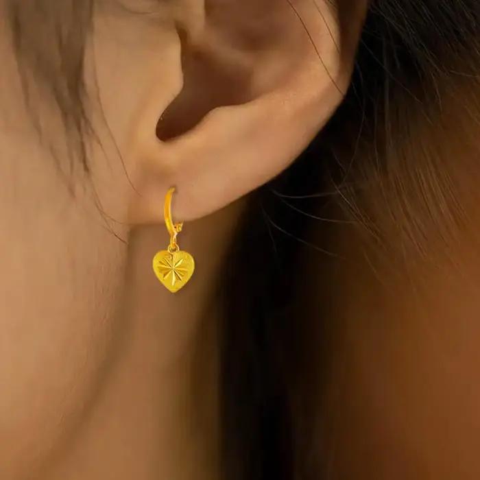 Boucles d'oreilles pendantes en or jaune 24 carats pour femmes