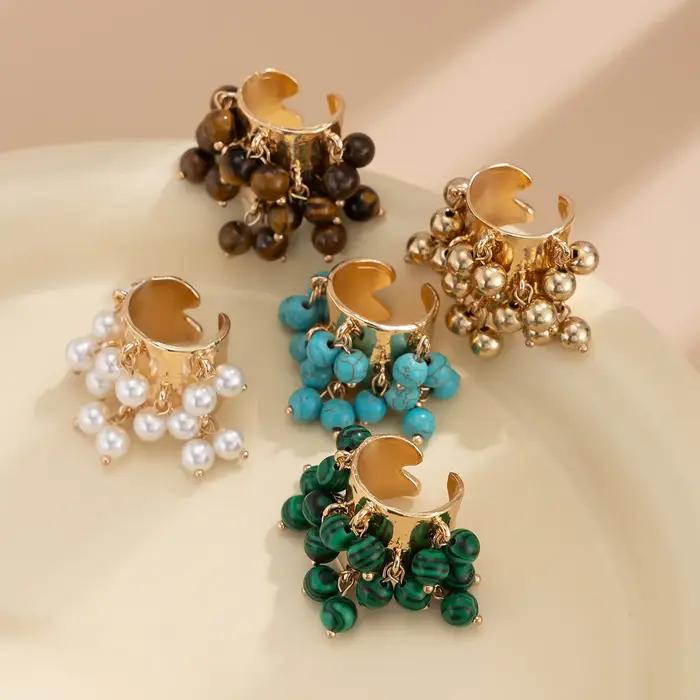 Boho perles colorées boule glands large anneau pour les femmes plaqué or ouverture exagérée bague mode bijoux cadeaux de fête