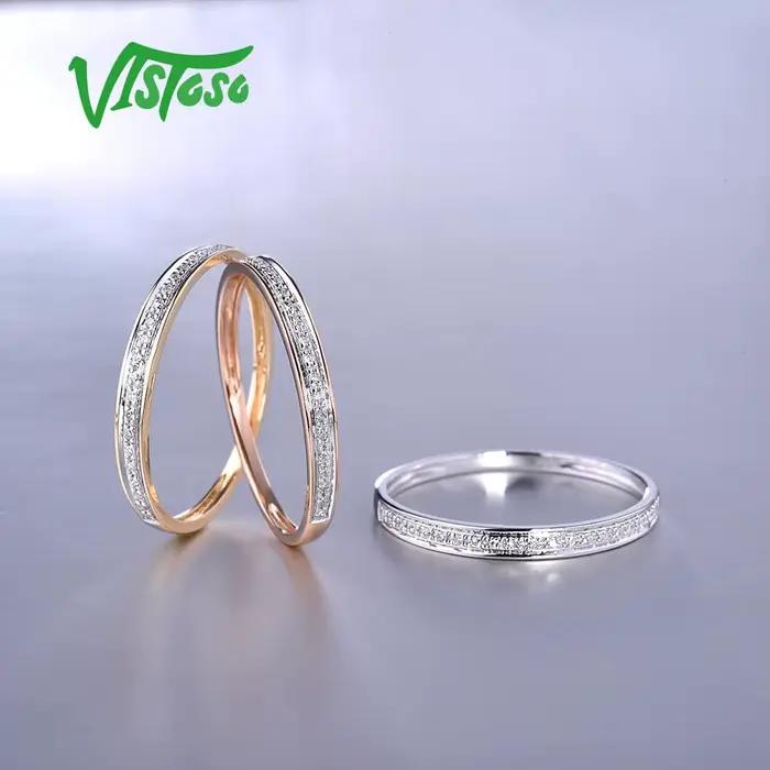 VISTOSO véritable 14 K blanc/jaune/Rose anneaux en or pour dame brillant diamant fiançailles anniversaire Simple Style éternel bijoux fins