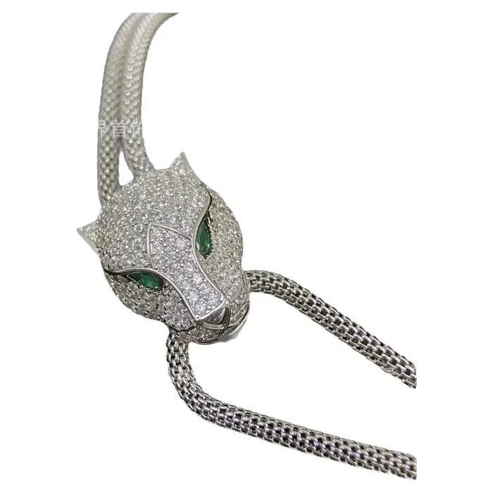 Collier Tête de Léopard en Or V Luxe Entièrement Sertie de Diamants