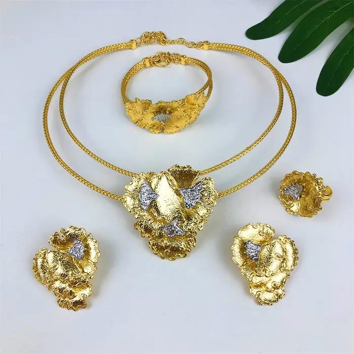 ESALE plaqué or femme ensemble de Bijoux luxueux fleur collier boucles d'oreilles