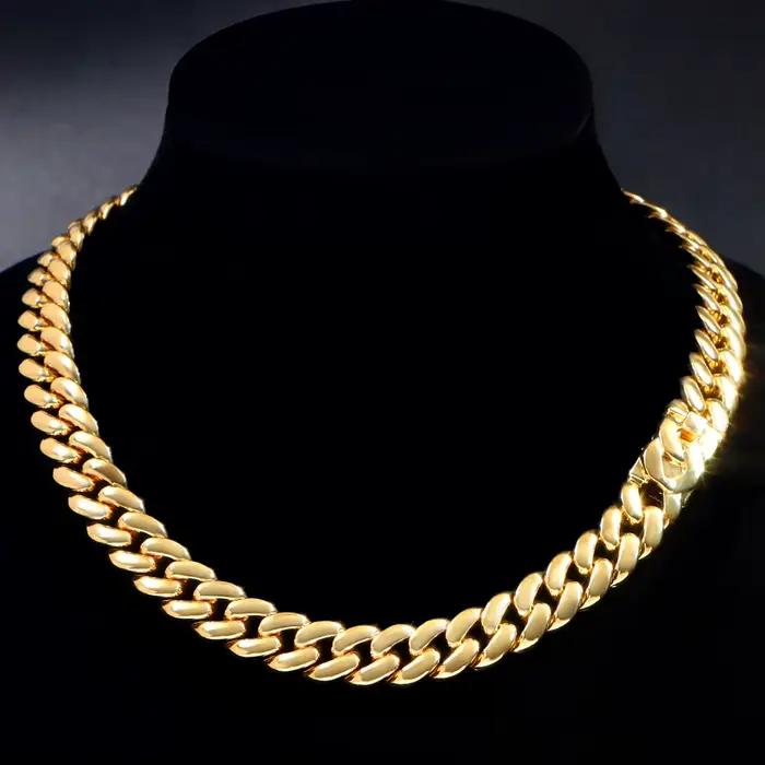 Collier chaîne cubaine Hip Hop pour hommes et femmes, chaîne Miami épaisse couleur or, bijou classique unisexe style streetwear, cadeau
