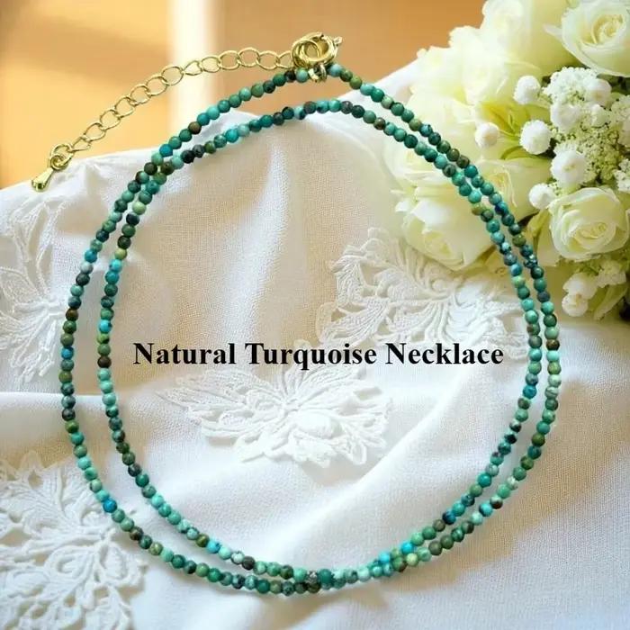Collier Turquoise naturel 2mm rond pendentif artisanal chaîne en os de luxe cadeau pour femme occasions spéciales