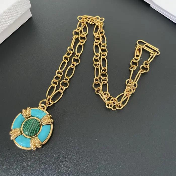 Collier et bracelet avec pendentif turquoise de marque de mode pour femme