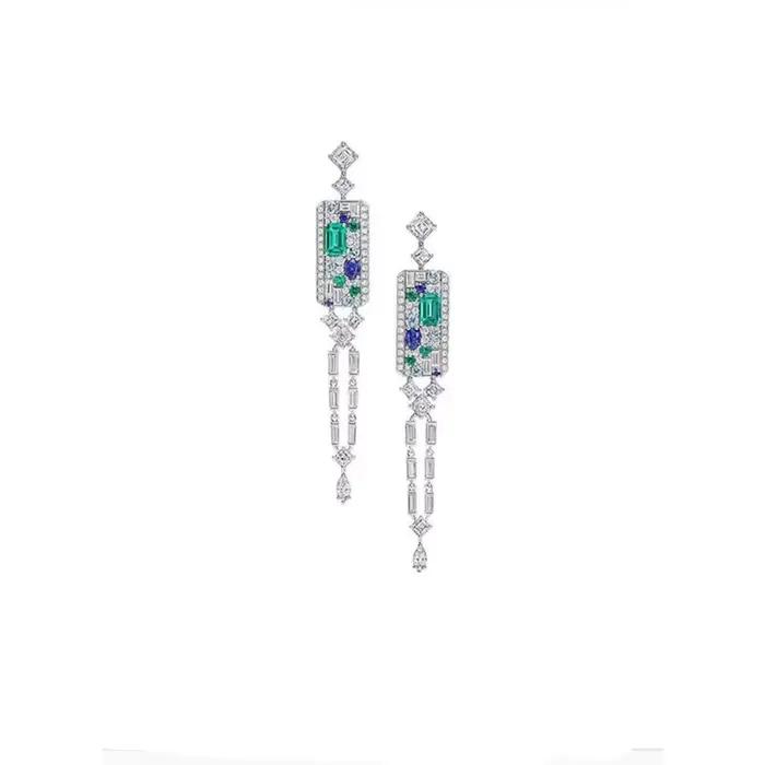 Ensembles de bijoux en émeraude de simulation plaqués platine pour femmes, ArtDeco esthétique, boucles d'oreilles édouardes, matiques ChimDangle, PT950, 2022 Nouveau