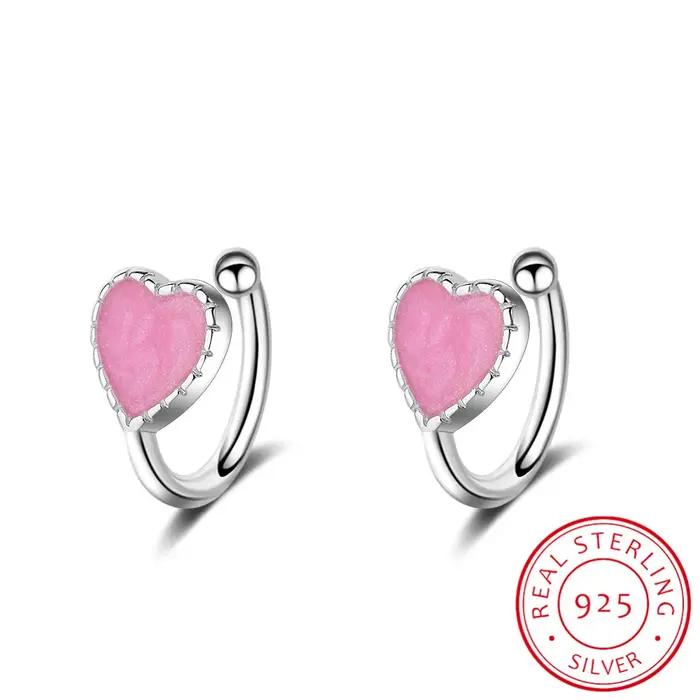 Boucle d'oreille clip coeur en argent 925 pour enfants
