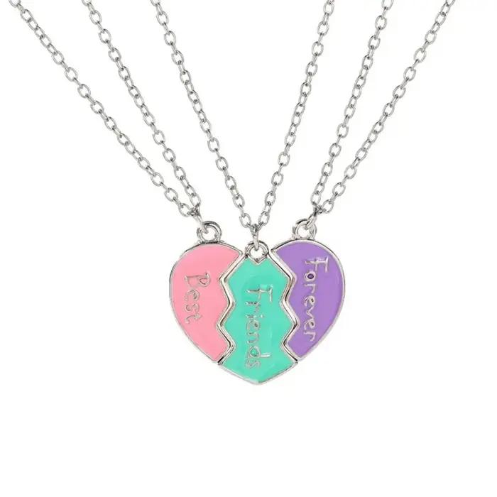 Nouveau 3 pièces/ensemble mignon 3 couleurs coeur cassé couture magnétique meilleur ami collier pour les filles BFF amitié bijoux cadeau