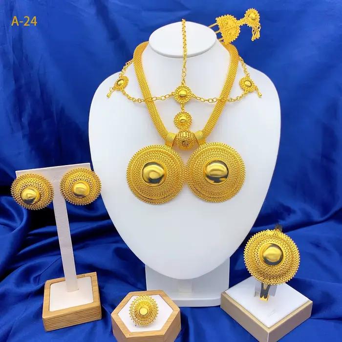Ensemble de bijoux plaqué or 24 carats brésilien, 6 pièces, pour femme, style africain, indien, éthi