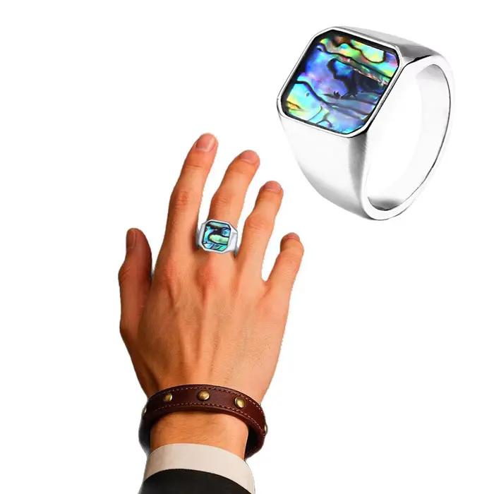 Bague carrée pour homme en acier inoxydable couleur argent, tailles 7/8/9/10/11/12/13, surface miroir étanche, bijou solide pour le doigt