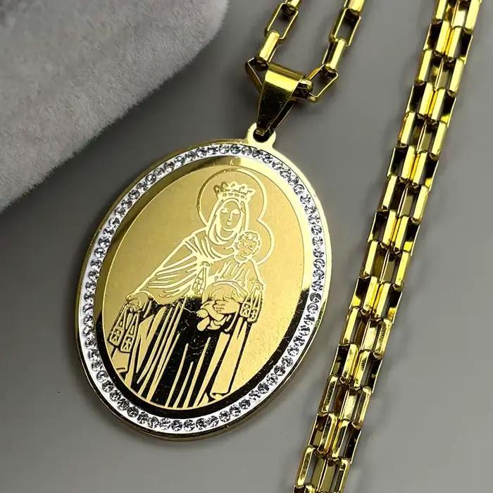 Collier pendentif vierge marie bébé jésus pour femmes et hommes, strass en acier inoxydable, couleur or, chaîne de Guadalupe catholique, bijoux