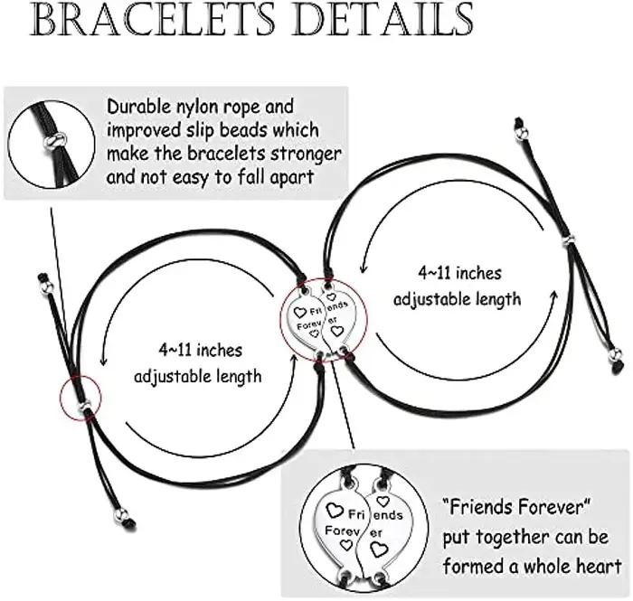 Bracelets assortis pour amitié d'amis, sœurs en acier inoxydable avec breloque cœur pour femmes et filles, cadeaux de meilleure amie pour toutes occasions