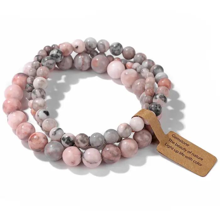 3 pièces/ensemble Bracelet de perles en pierre naturelle pour femmes hommes 4 6 8 MM indien mousse Agates Rhodonite