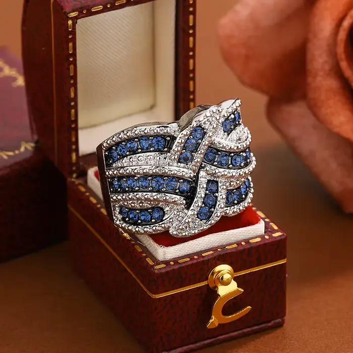 Bague classique en Zircon bleu AAA pour femmes, luxueuse bague en argent avec diamant complet, cadeau d'anniversaire
